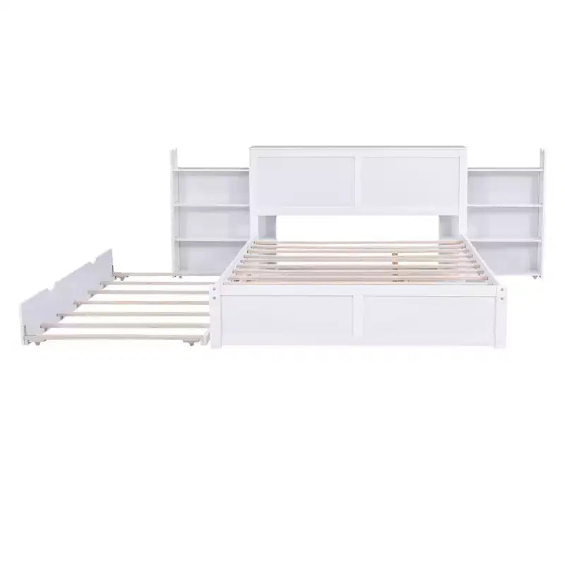 Lit plateforme de rangement avec étagères coulissantes et lit gigogne simple - ModernLuxe