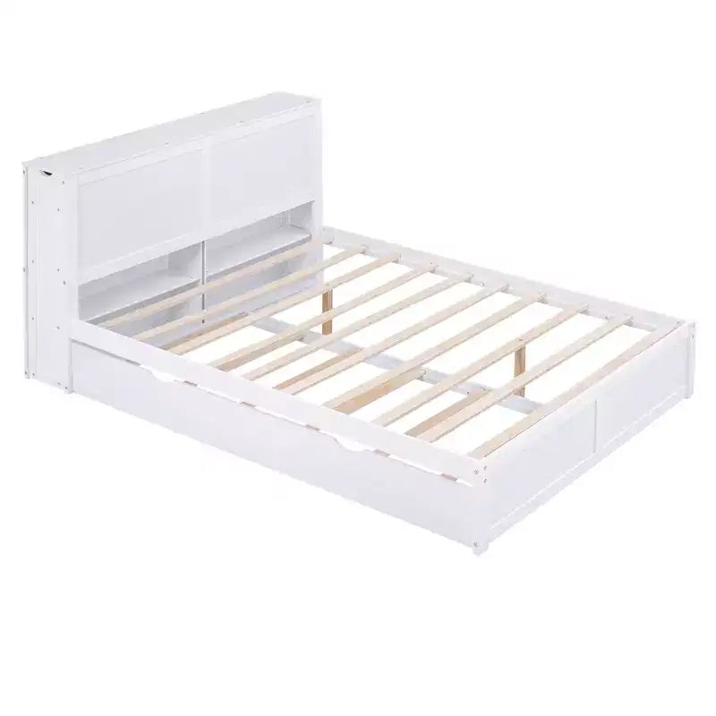 Lit plateforme de rangement avec étagères coulissantes et lit gigogne simple - ModernLuxe