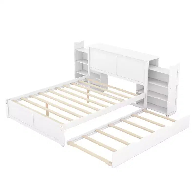 Lit plateforme de rangement avec étagères coulissantes et lit gigogne simple - ModernLuxe