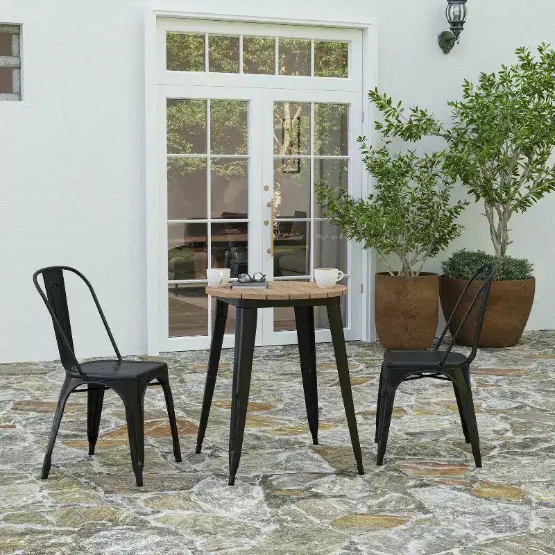 Table à manger Merrick Lane intérieure/extérieure, plateau rond en polyrésine toutes saisons de 23,75 po avec base en acier