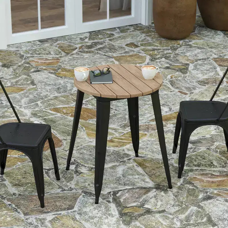 Table à manger Merrick Lane intérieure/extérieure, plateau rond en polyrésine toutes saisons de 23,75 po avec base en acier