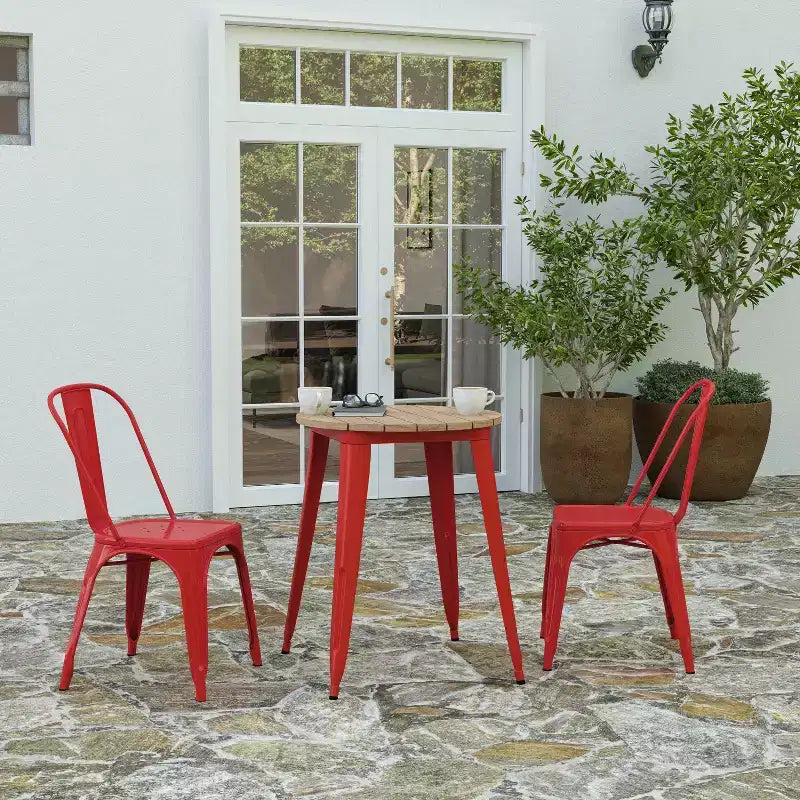 Table à manger Merrick Lane intérieure/extérieure, plateau rond en polyrésine toutes saisons de 23,75 po avec base en acier