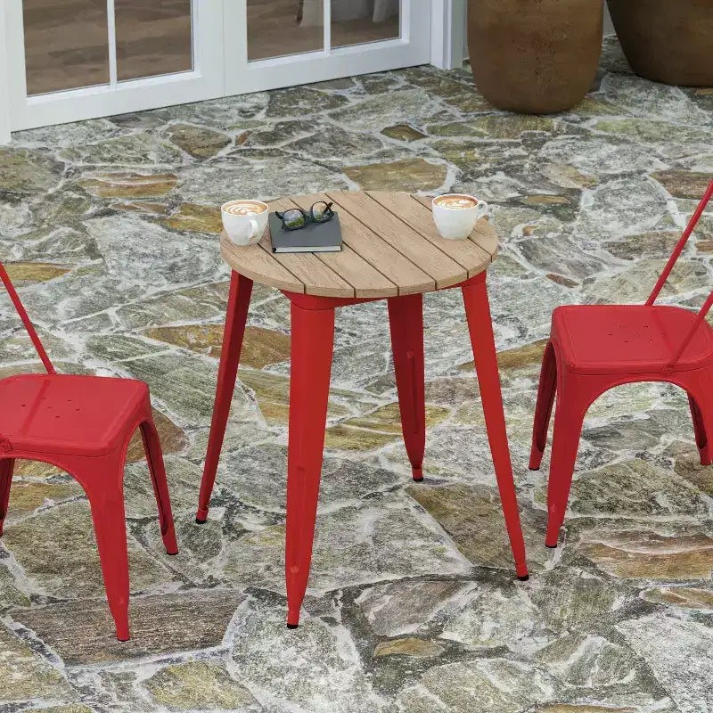 Table à manger Merrick Lane intérieure/extérieure, plateau rond en polyrésine toutes saisons de 23,75 po avec base en acier