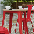 Table à manger Merrick Lane intérieure/extérieure, plateau rond en polyrésine toutes saisons de 23,75 po avec base en acier