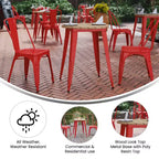 Table à manger Merrick Lane intérieure/extérieure, plateau rond en polyrésine toutes saisons de 23,75 po avec base en acier