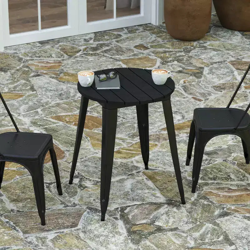 Table à manger Merrick Lane intérieure/extérieure, plateau rond en polyrésine toutes saisons de 23,75 po avec base en acier