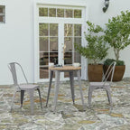 Table à manger Merrick Lane intérieure/extérieure, plateau rond en polyrésine toutes saisons de 23,75 po avec base en acier