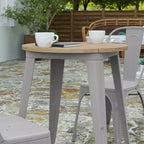 Table à manger Merrick Lane intérieure/extérieure, plateau rond en polyrésine toutes saisons de 23,75 po avec base en acier