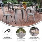 Table à manger Merrick Lane intérieure/extérieure, plateau rond en polyrésine toutes saisons de 23,75 po avec base en acier