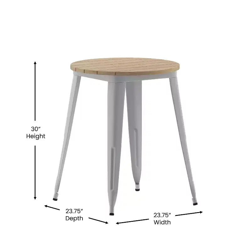Table à manger Merrick Lane intérieure/extérieure, plateau rond en polyrésine toutes saisons de 23,75 po avec base en acier
