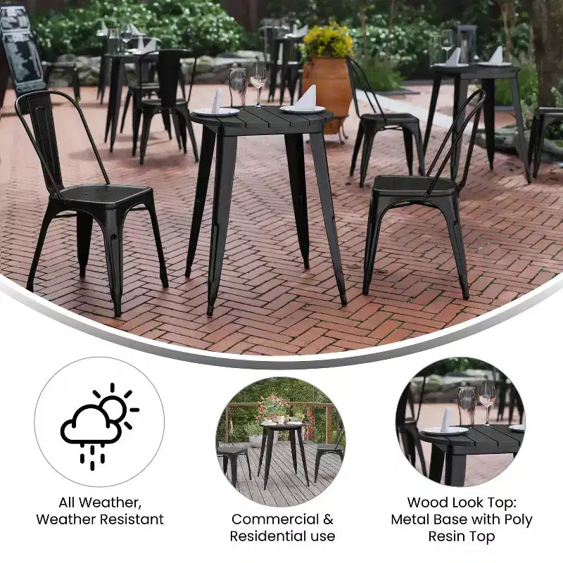 Table à manger Merrick Lane intérieure/extérieure, plateau rond en polyrésine toutes saisons de 23,75 po avec base en acier