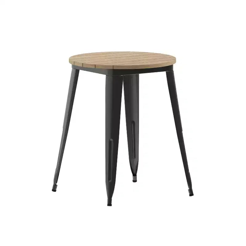 Table à manger Merrick Lane intérieure/extérieure, plateau rond en polyrésine toutes saisons de 23,75 po avec base en acier