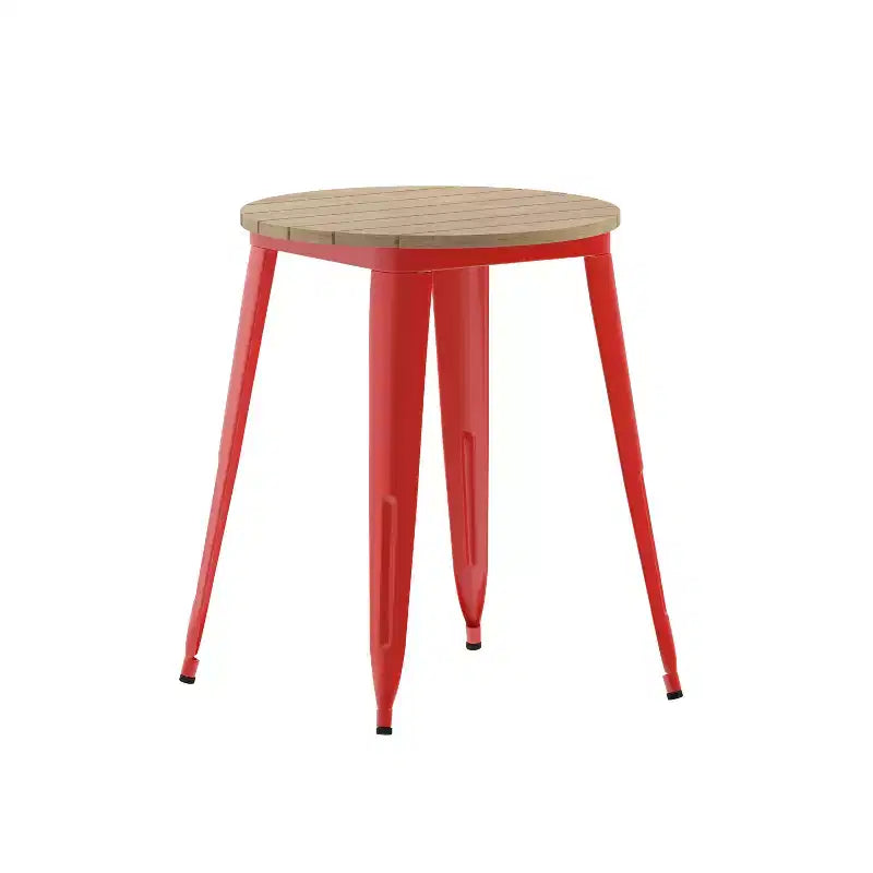 Table à manger Merrick Lane intérieure/extérieure, plateau rond en polyrésine toutes saisons de 23,75 po avec base en acier