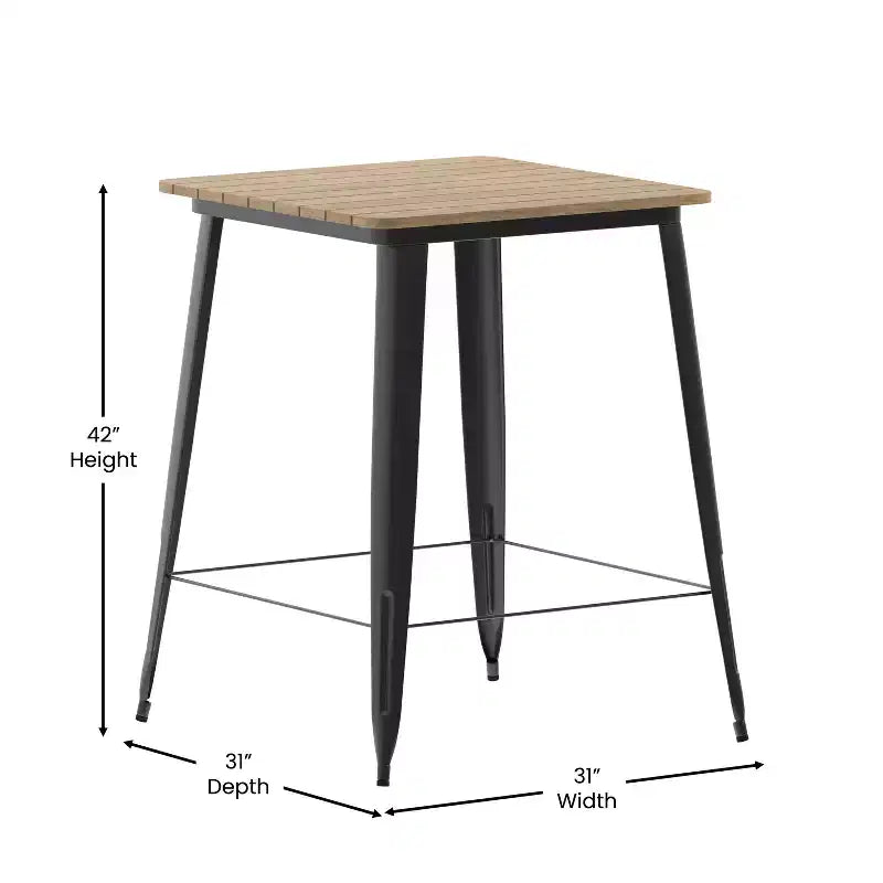 Table de bar intérieure/extérieure Emma et Oliver, plateau carré de 31,5 po en résine polymère tout temps avec base en acier