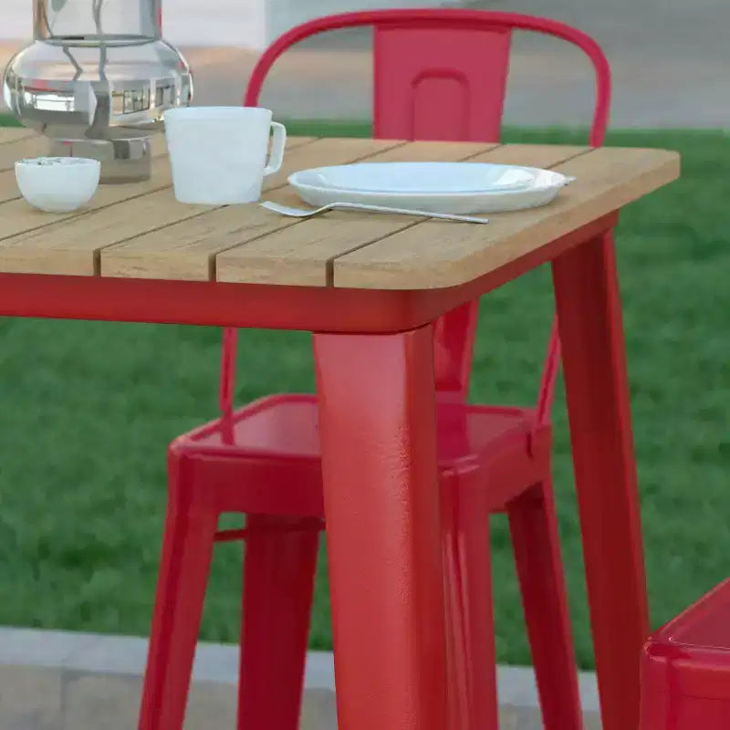 Table de bar intérieure/extérieure Emma et Oliver, plateau carré de 31,5 po en résine polymère tout temps avec base en acier