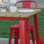 Table de bar intérieure/extérieure Emma et Oliver, plateau carré de 31,5 po en résine polymère tout temps avec base en acier