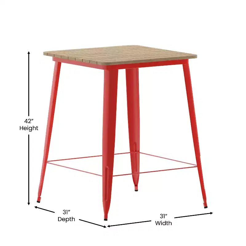 Table de bar intérieure/extérieure Emma et Oliver, plateau carré de 31,5 po en résine polymère tout temps avec base en acier