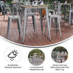 Table de bar intérieure/extérieure Emma et Oliver, plateau carré de 31,5 po en résine polymère tout temps avec base en acier