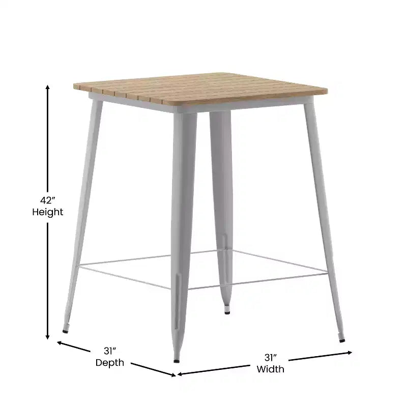 Table de bar intérieure/extérieure Emma et Oliver, plateau carré de 31,5 po en résine polymère tout temps avec base en acier