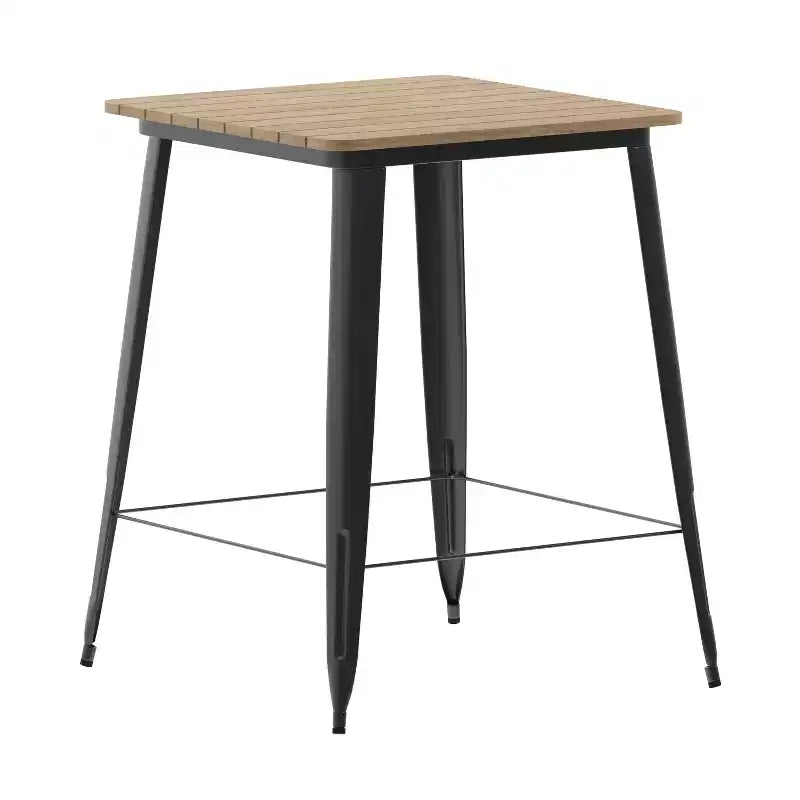 Table de bar intérieure/extérieure Emma et Oliver, plateau carré de 31,5 po en résine polymère tout temps avec base en acier