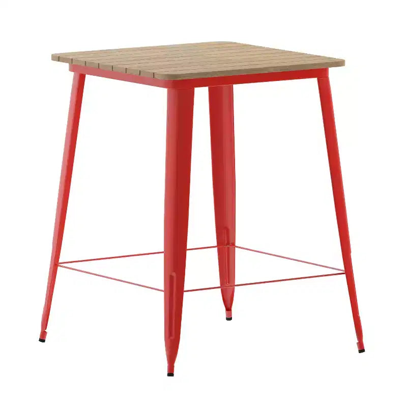 Emma and Oliver Indoor/Outdoor Bar Top Table, 31.5 Square All Weather Poly Resin Top with Steel base