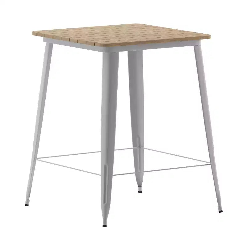 Table de bar intérieure/extérieure Emma et Oliver, plateau carré de 31,5 po en résine polymère tout temps avec base en acier