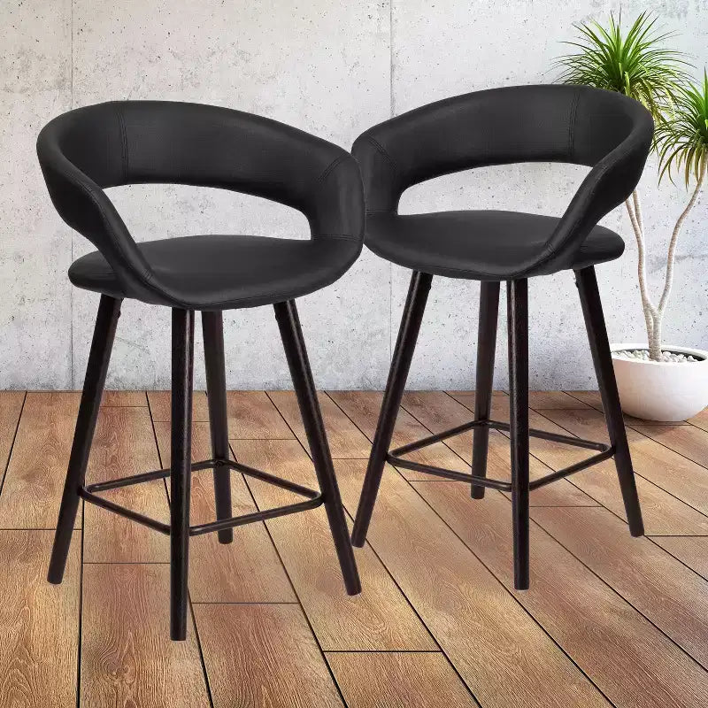 Emma et Oliver - Lot de 2 tabourets de comptoir contemporains de 61 cm de haut avec cadre en bois cappuccino