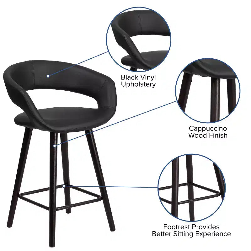 Emma et Oliver - Lot de 2 tabourets de comptoir contemporains de 61 cm de haut avec cadre en bois cappuccino