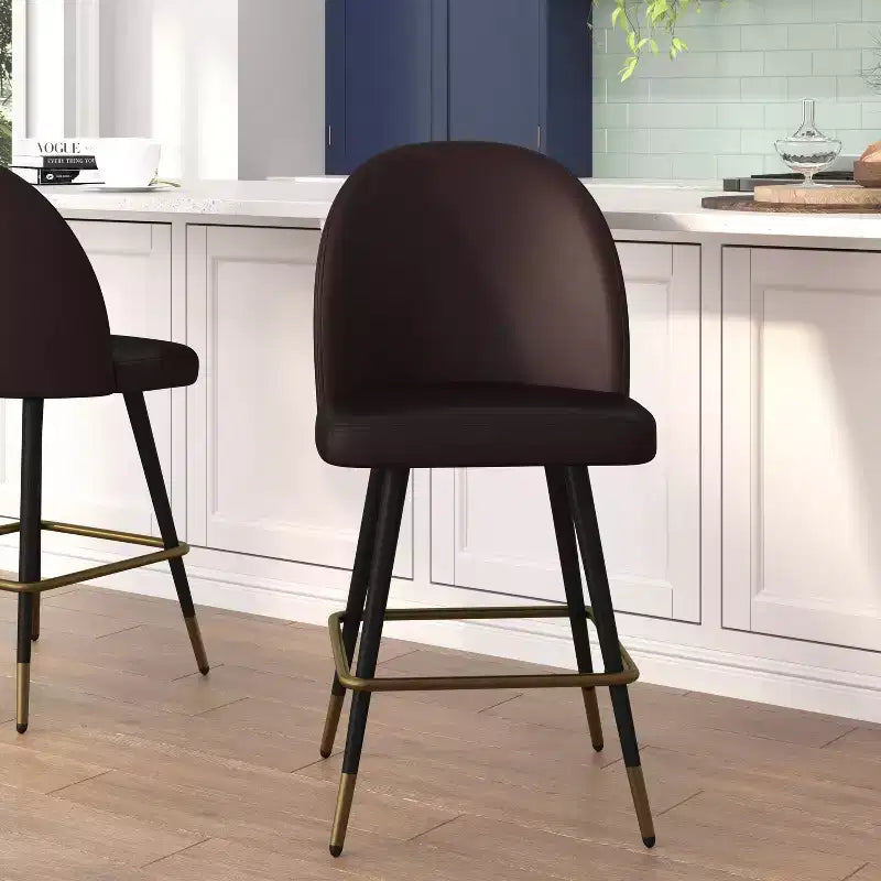 Tabourets de salle à manger Emma et Oliver modernes et rembourrés avec dossier profilé et pieds en acier thermolaqué avec patins de protection – Lot de 2