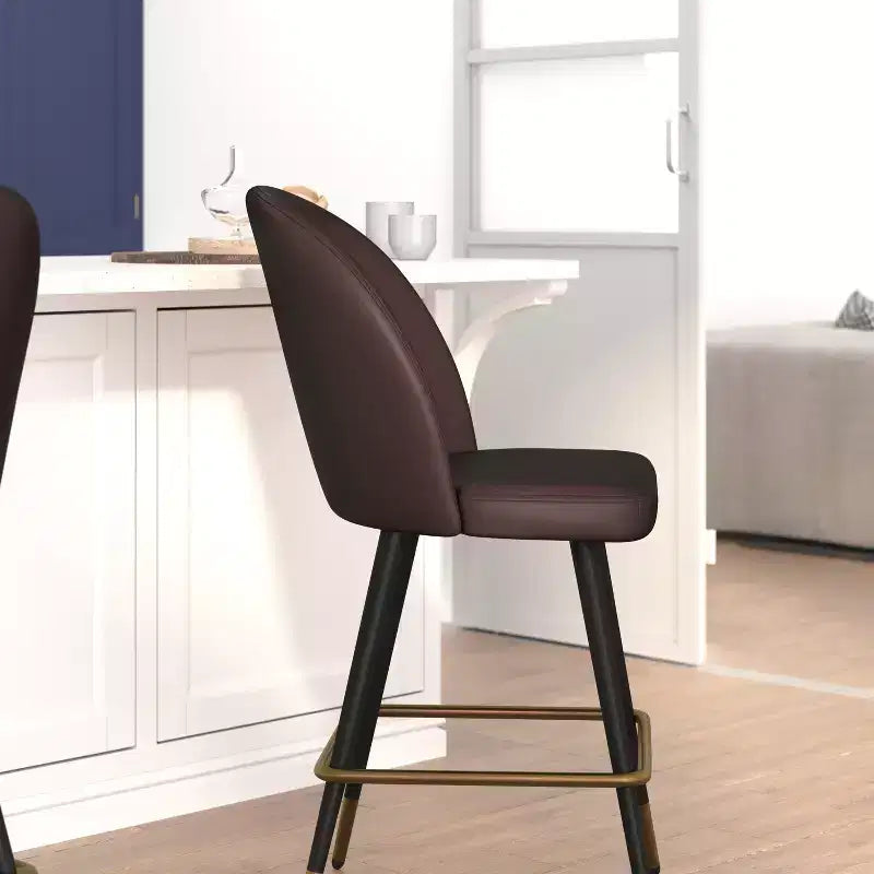 Tabourets de salle à manger Emma et Oliver modernes et rembourrés avec dossier profilé et pieds en acier thermolaqué avec patins de protection – Lot de 2