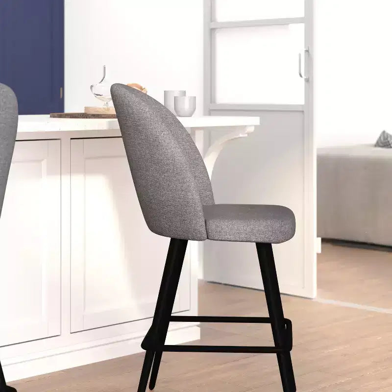 Tabourets de salle à manger Emma et Oliver modernes et rembourrés avec dossier profilé et pieds en acier thermolaqué avec patins de protection – Lot de 2
