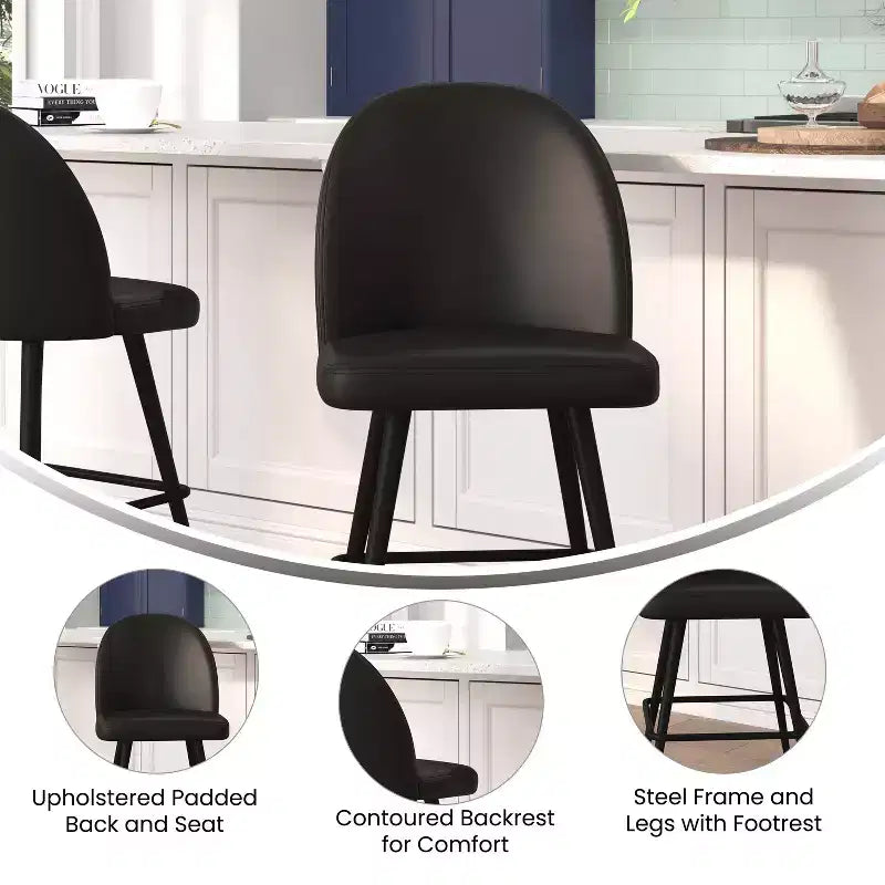 Tabourets de salle à manger Emma et Oliver modernes et rembourrés avec dossier profilé et pieds en acier thermolaqué avec patins de protection – Lot de 2