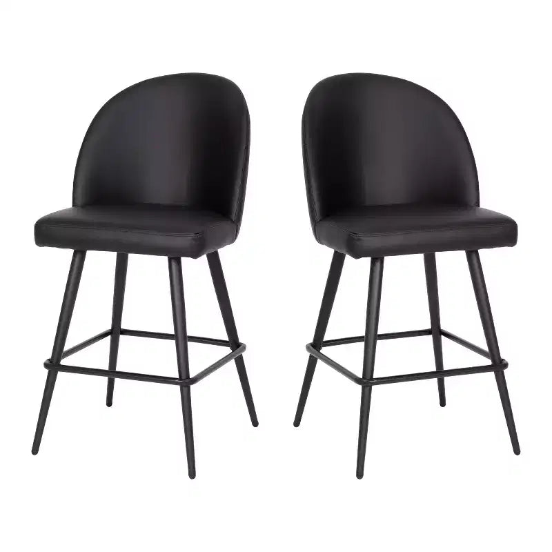 Emma and Oliver Modern Upholstered Dining Stools with Contoured Backs & Powder Coated Steel Legs with Floor Glides - Set of 2