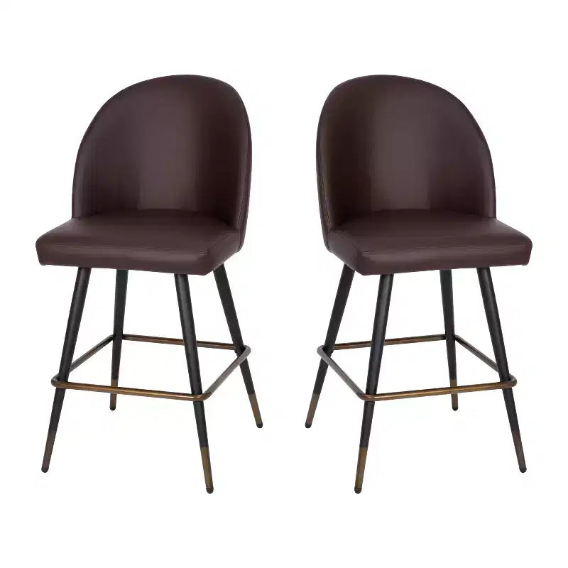 Tabourets de salle à manger Emma et Oliver modernes et rembourrés avec dossier profilé et pieds en acier thermolaqué avec patins de protection – Lot de 2
