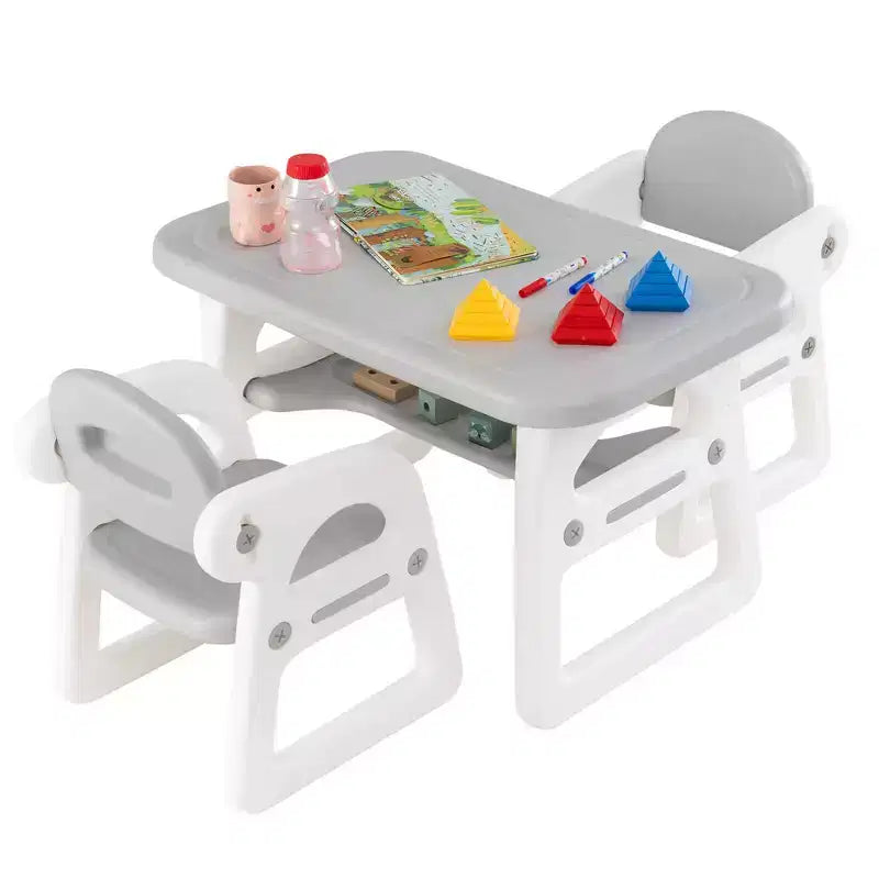 Ensemble table et chaises 3 pièces pour enfants Costway, bureau d'activités pour tout-petits avec blocs de construction