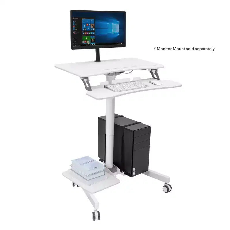 Mount-It! Chariot informatique mobile réglable en hauteur, poste de travail roulant, espace de rangement pour UC et imprimante, poste de travail informatique mobile assis-debout