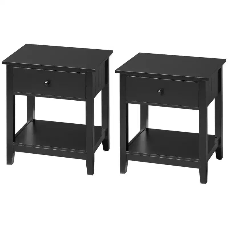 Table d'appoint HOMCOM, table de chevet moderne avec tiroir de rangement et étagère, salon, lot de 2, noir