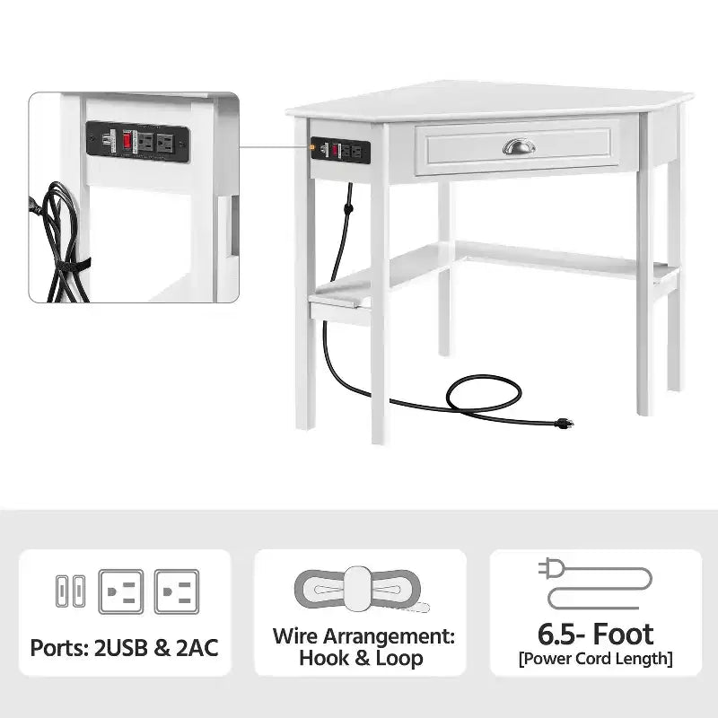 Bureau d'angle Yaheetech avec prise électrique