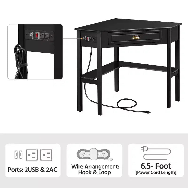 Bureau d'angle Yaheetech avec prise électrique