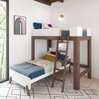 Max & Lily Mid-Century Modern Twin over Twin L-Shaped Bunk Bed, Solid Wood
