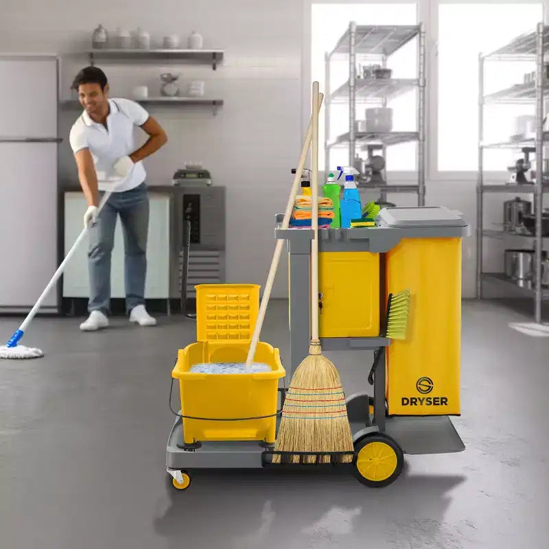 Chariot de ménage commercial Dryser avec roulettes - Chariot de nettoyage avec armoire à clé