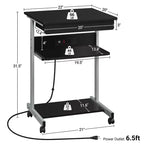 Yaheetech Table d'ordinateur portable 22 pouces avec prise de courant Noir