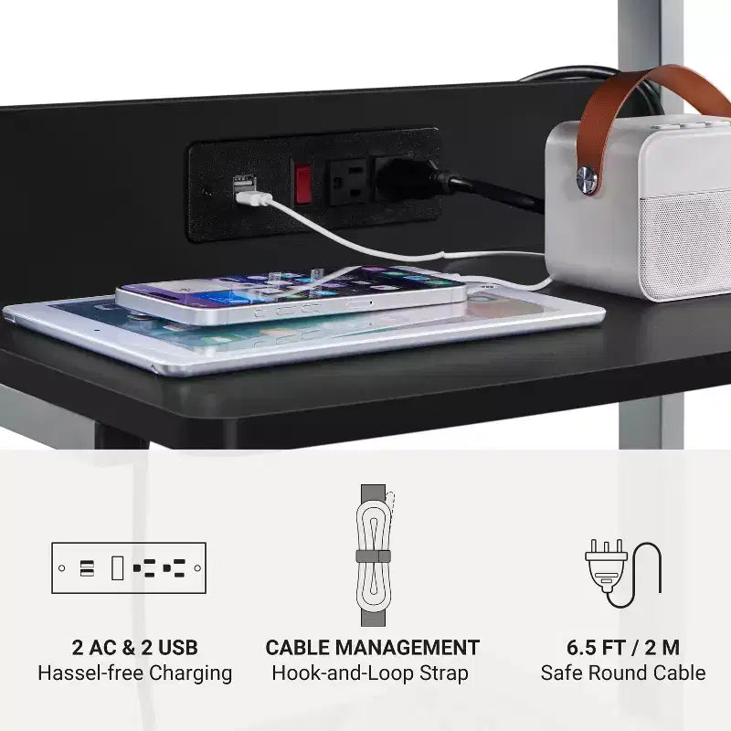 Yaheetech Table d'ordinateur portable 22 pouces avec prise de courant Noir