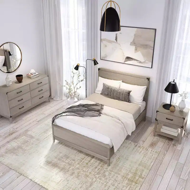 Lit plateforme contemporain en bois massif Plank+Beam pleine grandeur