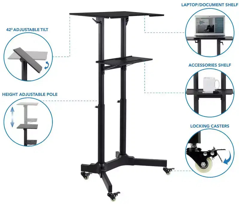 Mount-It! Bureau mobile réglable en hauteur, pupitre portable et lutrin de présentation roulant, bureau d'ordinateur portable avec roulettes