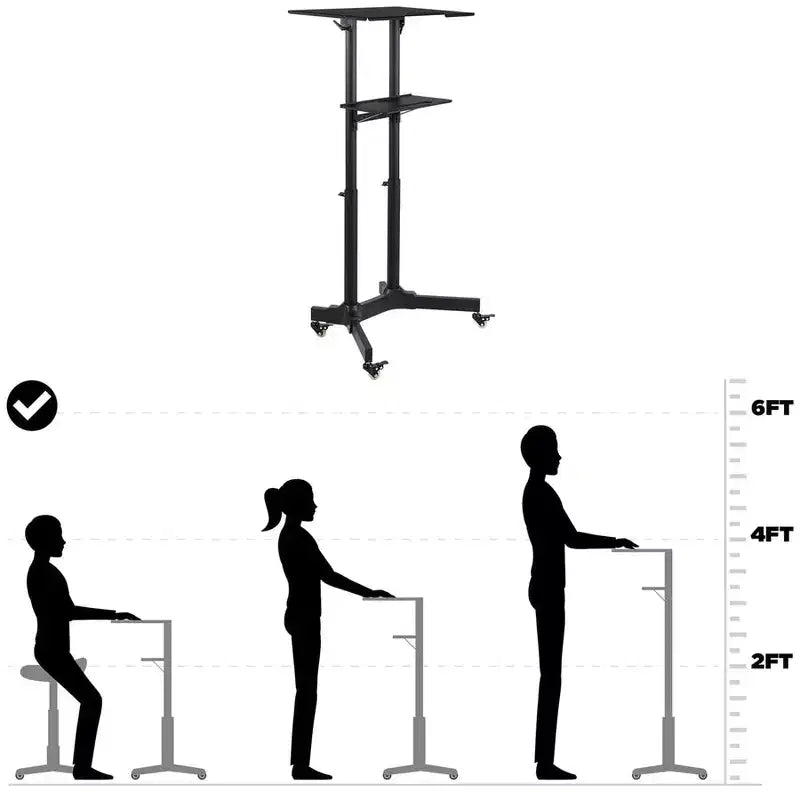 Mount-It! Bureau mobile réglable en hauteur, pupitre portable et lutrin de présentation roulant, bureau d'ordinateur portable avec roulettes