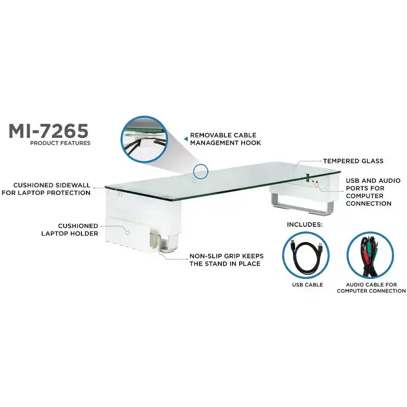 Mount-It! Support d'écran en verre trempé avec 3 ports USB | Rehausseur de bureau compatible avec les écrans de 24, 27, 30, 32 pouces | Capacité de 30 kg
