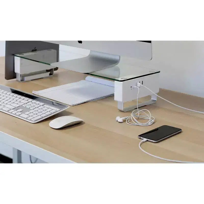 Mount-It! Support d'écran en verre trempé avec 3 ports USB | Rehausseur de bureau compatible avec les écrans de 24, 27, 30, 32 pouces | Capacité de 30 kg