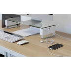 Mount-It! Support d'écran en verre trempé avec 3 ports USB | Rehausseur de bureau compatible avec les écrans de 24, 27, 30, 32 pouces | Capacité de 30 kg