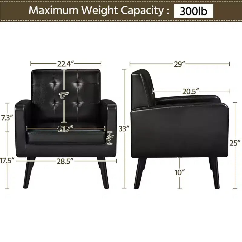 Fauteuil Yaheetech Moderne Fauteuil d'appoint en Similicuir Capitonnage avec Pieds en Bois Massif